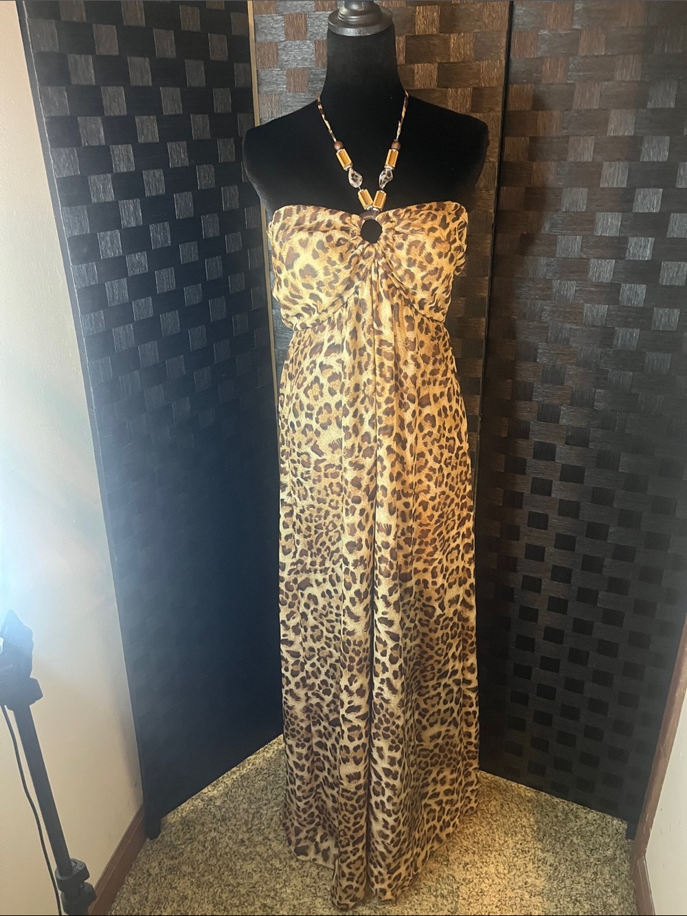 Strapless Leopard Print Maxi Dress - Brown & Black